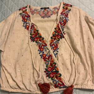 Love Sam Cream Blouse with Multicolor Embroidery